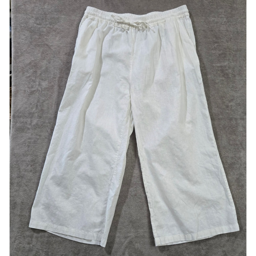 Ecupper Linen Blend Pants Women 3X Wide Leg Cropped Beachy Boho Casual Capsule